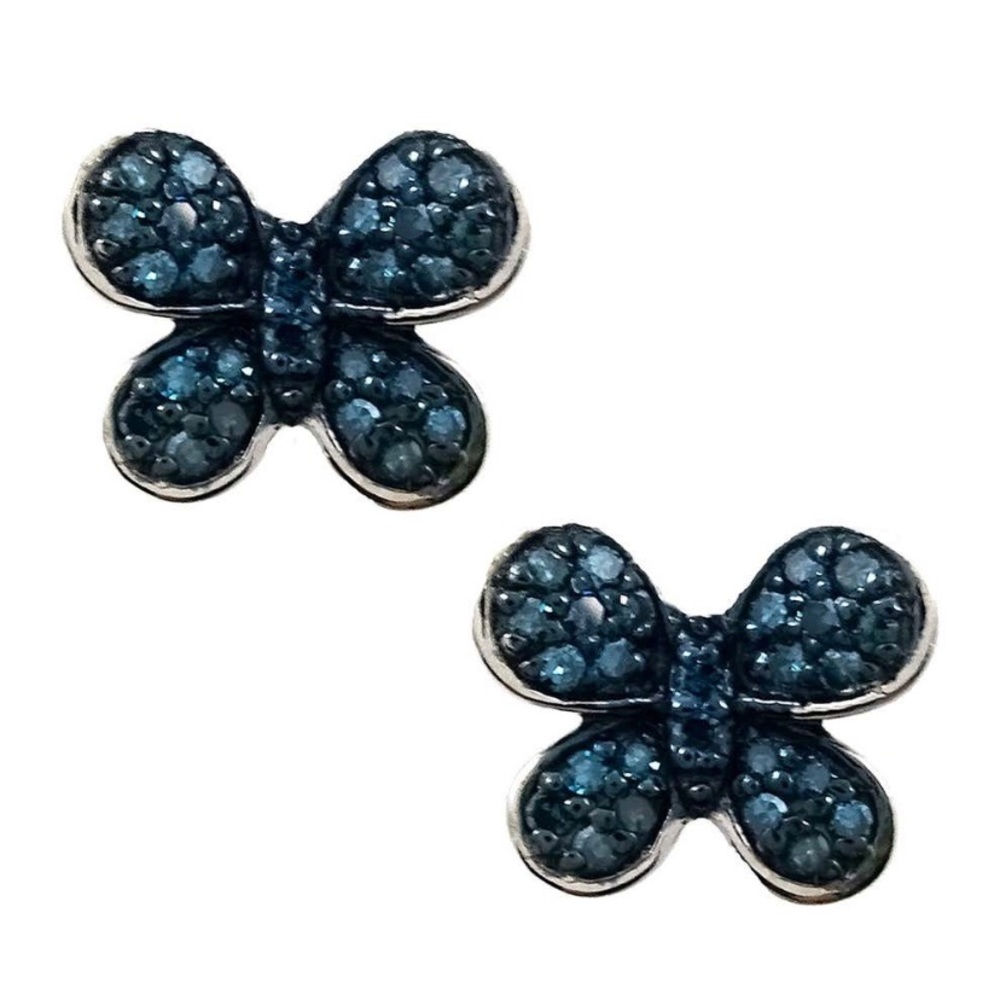 Sterling Silver Blue Diamond Butterfly Earrings